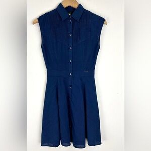 Diesel Women's L Blue Cotton Fit Flare Mini Skater Shirt Dress, Pintucks, Punk